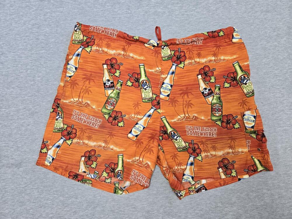 Big Dogs Swim Shorts Mens Big 1X Orange Hawaiian Beer Tropical Trunks Lined